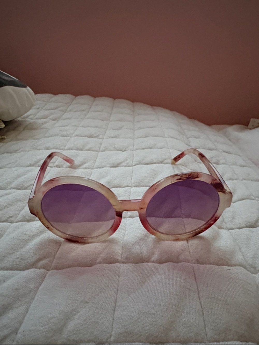 J. Crew Round Pink Tortoise Frames with Purple Lenses